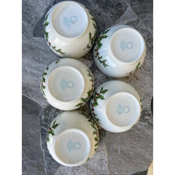 Set Of 5 Vintage Marthaware Christmas Holly Berry Design Bowls - Picture 4 of 10